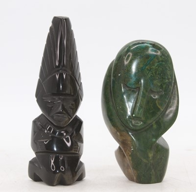 Lot 485 - A green polished hardstone carved figure,...