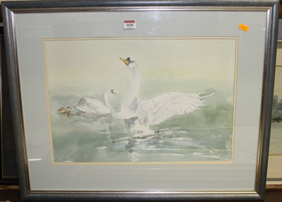 Lot 1020 - Leslie Marsh - Swans, watercolour, signed...