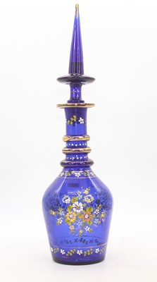 Lot 547 - A cobalt blue glass decanter, enamel decorated...