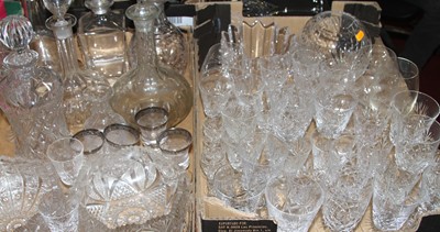 Lot 575 - Three boxes of glassware to include decanters...