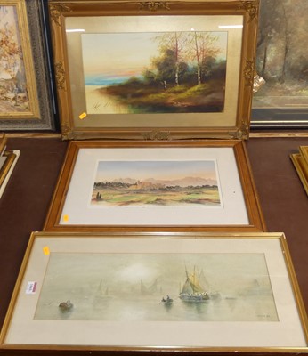 Lot 1045 - E Holland - Boats on the calm, watercolour,...