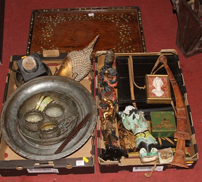 Lot 623 - Two boxes containing various Asian items, to...