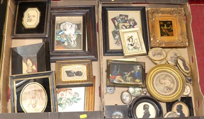 Lot 1092 - Two boxes of assorted pictures and prints, to...