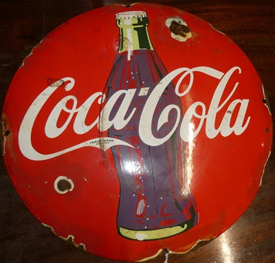 Lot 1148 - A convex enamel advertising sign for Coca-Cola,...