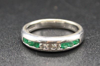 Lot 327 - A contemporary 14ct gold, emerald and diamond...