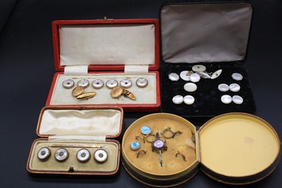 Lot 355 - Three cased part sets of dress buttons, all...