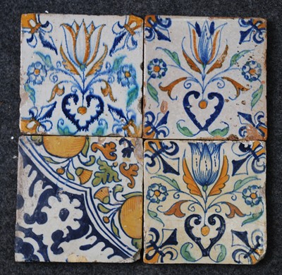Lot 2193 - A matched set of three Dutch polychrome tiles,...