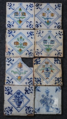 Lot 2187 - A matched set of four Dutch polychrome tiles,...