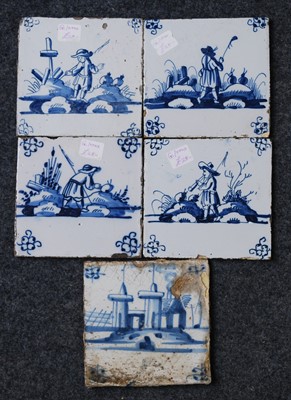 Lot 2184 - A matched set of five Dutch blue and white...