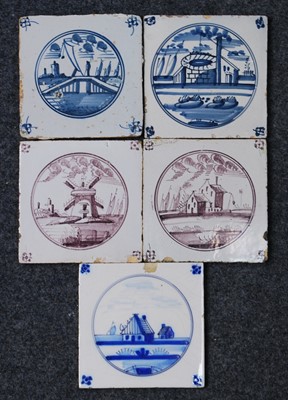 Lot 2185 - A matched set of five Dutch manganese and blue...