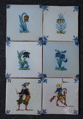 Lot 2191 - A matched set of six Dutch polychrome tiles,...