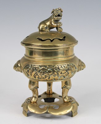 Lot 2550 - A Chinese gilt bronze censer and cover on...