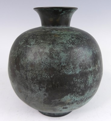 Lot 234 - A green patinated bronze bulbous form vase, of...