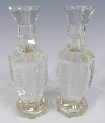 Lot 148 - A pair of contemporary heavy faceted clear...