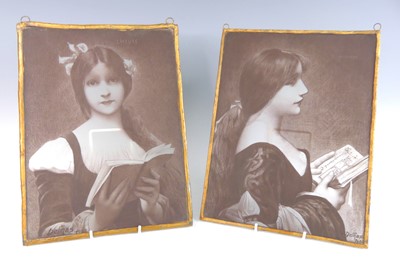 Lot 146 - A pair of French Art Nouveau glass portrait...