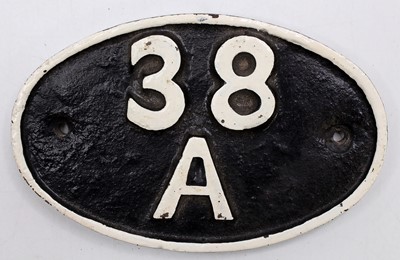 Lot 30 - A cast iron Colwick shed plate, Number 38A,...
