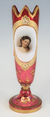 Lot 2243 - A Bohemian ruby glass vase, 19th century,...