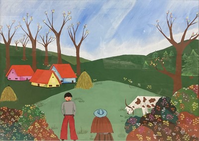 Lot 381 - Contemporary Naive School - Hillscape with...