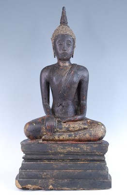 Lot 257 - A large Burmese wooden figure of Buddha, Shan...