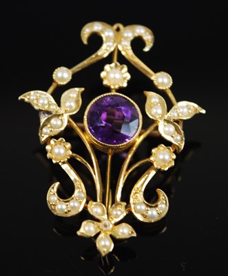 Lot 2306 - An Edwardian yellow metal amethyst and seed...