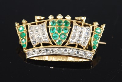 Lot 2307 - A yellow metal, emerald and diamond coronet...