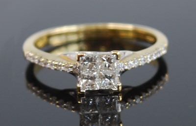 Lot 2503 - An 18ct yellow and white gold diamond square...
