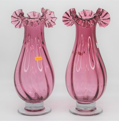 Lot 13 - A pair of Victorian style cranberry glass...