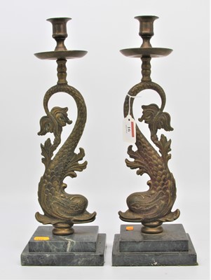 Lot 16 - A pair of 19th century brass candlesticks,...