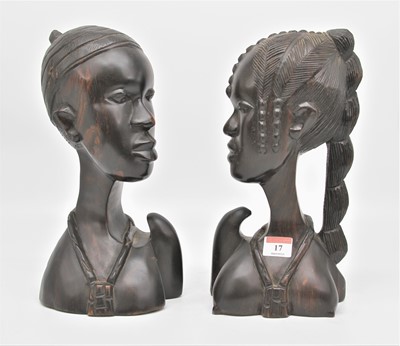 Lot 17 - A pair of African carved hardwood head and...
