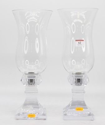 Lot 62 - A pair of crystal glass hurricane lanterns,...