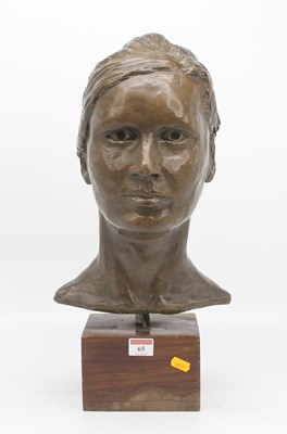 Lot 65 - A 20th century bronzed bust of a lady, mounted...