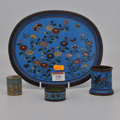 Lot 126 - A Chinese cloisonne enamel dish, decorated...