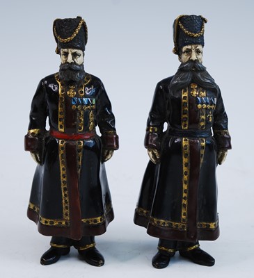 Lot 2527 - After Faberge, a pair of cold painted bronze...