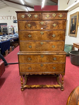 Lot 2672 - An early 18th century walnut chest on stand,...