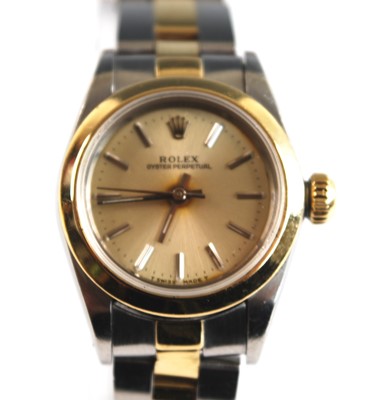 Lot 2431 - A lady's bi-metal Rolex oyster perpetual...