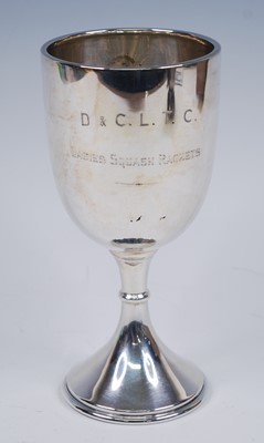 Lot 1267 - A George V silver trophy goblet, the plain...