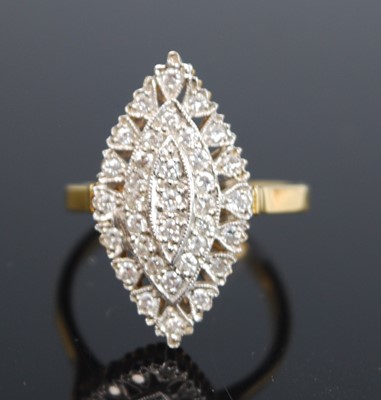 Lot 2511 - An 18ct yellow and white diamond navette...