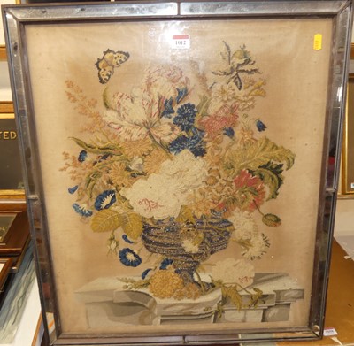 Lot 1012 - A Victorian needlework featuring a posy of...