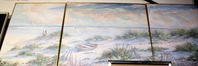 Lot 1013 - Contemporary school - beach scene triptych,...