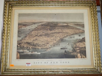 Lot 1023 - Topographical view of New York, colour print,...