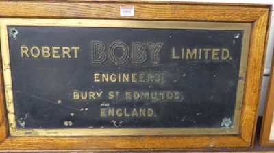 Lot 1053 - A Brass notice sign for Robert Boby Limited,...