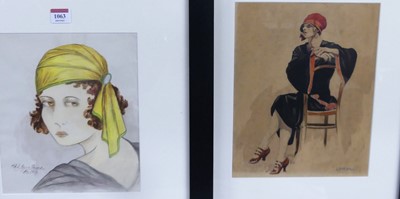 Lot 1063 - LMB Hall - portrait study, watercolour, and...