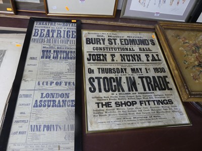 Lot 1075 - Framed bill sheet for The Theatre Royal, Bury...