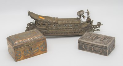 Lot 193 - An eastern pierced brass model of a boat, 34cm,...