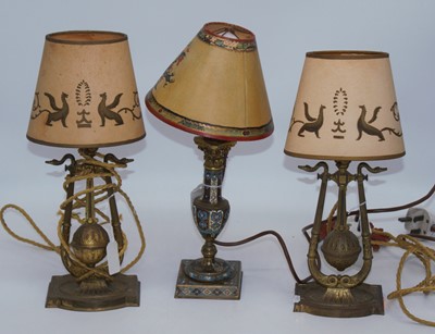 Lot 203 - A pair of Regency style brass table lamps,...