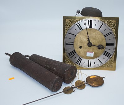 Lot 213 - An 18th century brass long case clock dial and...