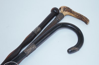 Lot 249 - An early 20th century antler handled walking...