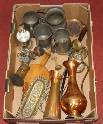 Lot 269 - A collection of metal ware to include pewter...