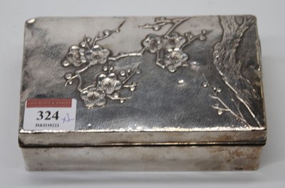 Lot 324 - A Japanese white metal box with cherry blossom...