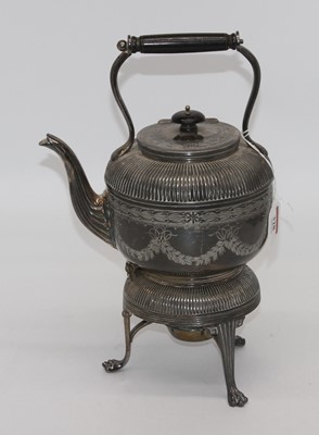 Lot 328 - An Edwardian silver plated kettle of half...